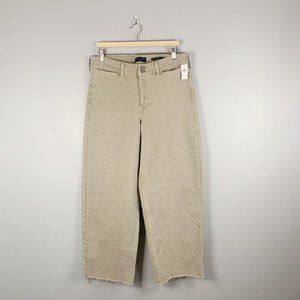Banana Republic Womens High Rise Wide Leg Crop Brown Tan Fray Hem Cotton 31 L